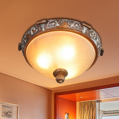3/5-Light Flush Mount Recessed Lighting Antique Hemispherical Frosted Glass Ceiling Lamp in Brown, 16