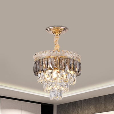 3 Bulbs Corridor Down Lighting Modern Gold Chandelier Pendant Light with Conical Crystal Shade