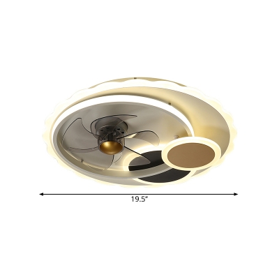 5-Blade Sun Metallic Pendant Fan Light Modernism LED Black Semi Flush Ceiling Fixture, 19.5
