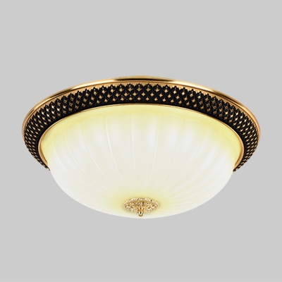 Black-Gold LED Ceiling Flush Minimalist Ribbed Glass Bowl Shaped Flush Mounted Light, 11