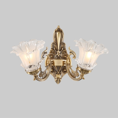 Blooming Flower Bedside Wall Mount Lamp Antique Frosted Glass 1/2-Head Brass Wall Light Sconce