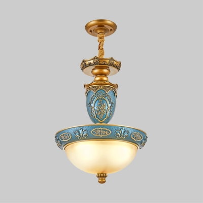 Blue Umbrella Pendant Light Fixture Traditional Opal Glass 3-Light Dining Room Suspension Lamp, 14.5