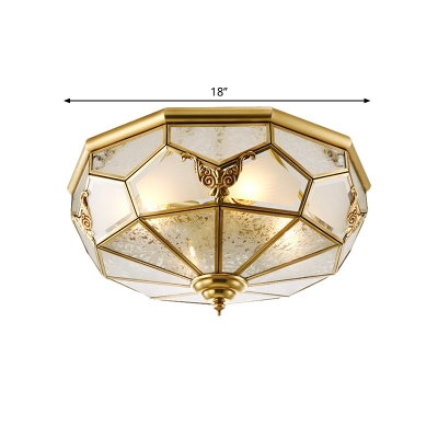 Brass 3/4 Heads Flush Light Colonial Opaline Glass Geometric Flush Mount Fixture, 14