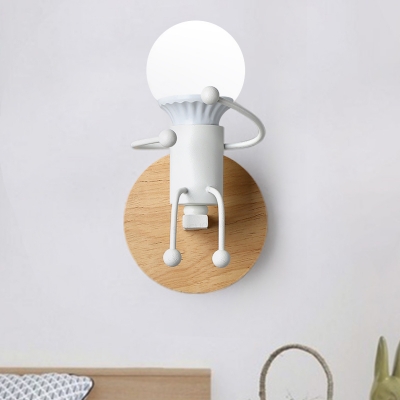 Cartoon Figure Metal Wall Lamp Modern 1 Head White/Grey/Green Wall Mount Light Fixture for Bedside