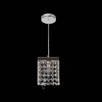 Cascade Down Lighting with Square Design Modern Crystal Strand 1 Light Chrome Pendant Lamp