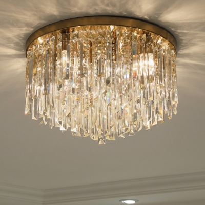 Chrome/Gold Circle Ceiling Light Fixture Modern 6-Light Crystal Rectangle Flush Mount Lamp for Bedroom