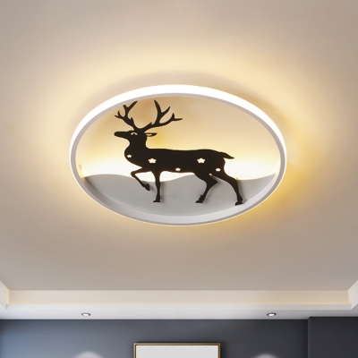 Circle Acrylic Flush Mount Light Nordic LED Black Ceiling Lamp with Deer Design in Warm/White Light