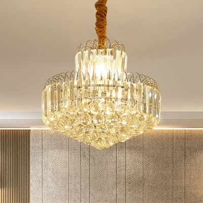 Clear Crystal Tiers Conical Hanging Lamp Contemporary 6/8 Lights Dining Room Chandelier Pendant