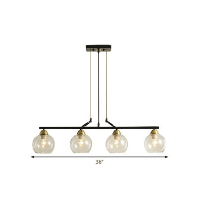 Clear/Prismatic Glass Orb Island Pendant Post Modern 3/4-Head Black and Gold Hanging Light Fixture