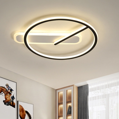 Clock Metallic Flushmount Light Modern LED Black Semi Flush Mount Lighting in Warm/White/3 Colors Light