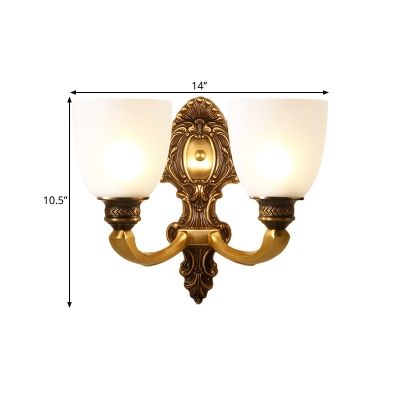 Conical White Glass Wall Lighting Traditional 1/2-Light Restaurant Wall Lamp in Brass, 5