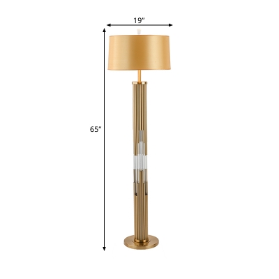 Crystal Pillar Floor Lamp Postmodern 1 Bulb Living Room Standing Light with Drum Shade in Gold