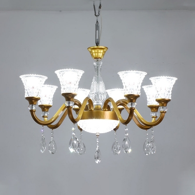 Crystal Prisms Bell Ceiling Light Modern 3/6/8-Bulb Chandelier Lighting Fixture in Gold for Sitting Room