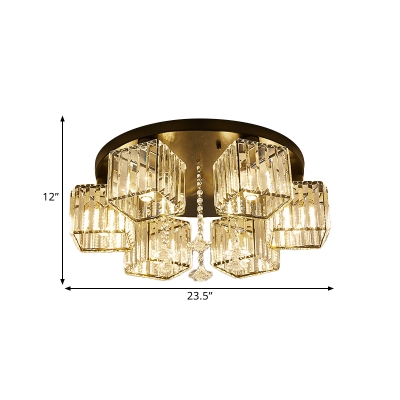 Cube Flush Mount Fixture Modern Bevel Crystal 5/6 Heads Great Room Ceiling Mounted Light in Black