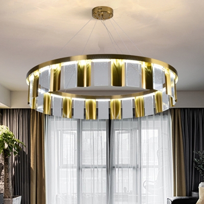 Gold Circular Chandelier Pendant Light Post-Modern Crystal Living Room LED Ceiling Lamp