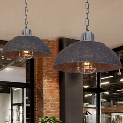 Industrial Dome Pendant Light 1 Bulb Metal Ceiling Suspension Lamp in Antique Black