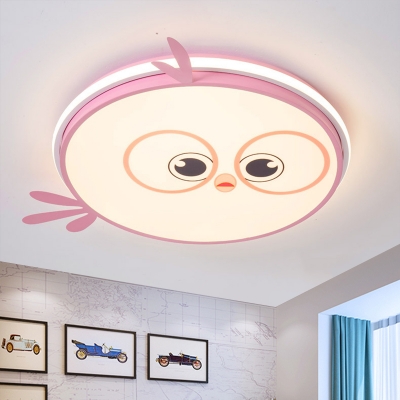 Kids LED Ceiling Flush Mount with Metallic Shade Pink/Yellow/Blue Bird Flush Light Fixture for Bedroom