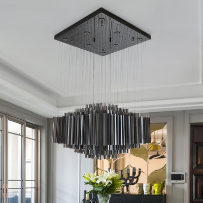 Layered Crystal Rods Multi Pendant Novelty Modern Dining Room LED Hanging Ceiling Light in Black