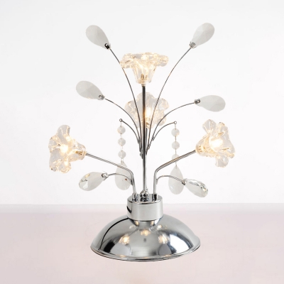 LED Study Room Table Lamp Contemporary Chrome Nightstand Light with Flower Clear Crystal Shade