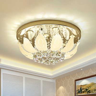 Lotus Shaped LED Close to Ceiling Lamp Modern Clear Crystal Orbs Flush Mounted Light for Bedroom