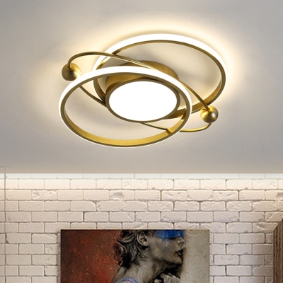 Metallic Orbital Flush Mount Lighting Nordic LED Gold Semi Flush Ceiling Light, Warm/White/3 Colors Light