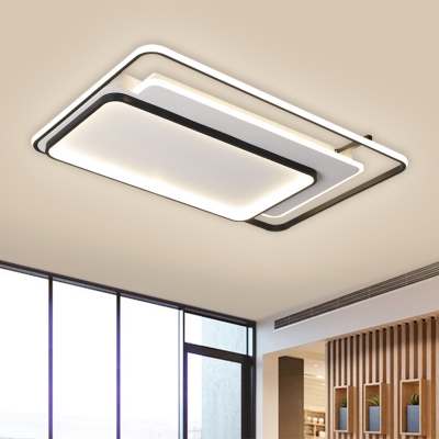Modern LED Flush Light with Acrylic Shade Black Square/Rectangle Flush Mount Fixture in Warm/White Light, 16.5