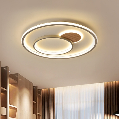 Modernist Circle Flush Light Fixture Metallic 16.5