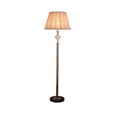 Pleated Fabric Barrel Floor Light Modernist Single Bulb Champagne Standing Floor Lamp with Crystal Detail