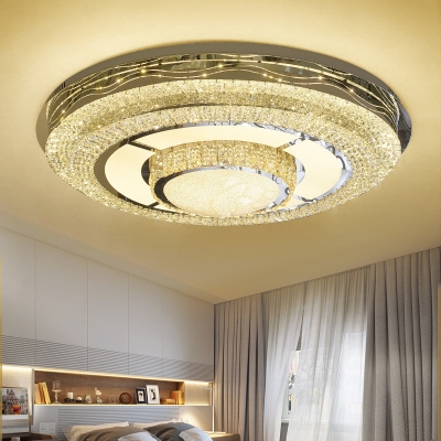 Round Ceiling Light Fixture Modern Beveled Crystal Stainless-Steel LED Flush Mount Lamp for Drawing Room