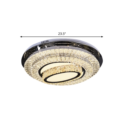 Round Living Room Ceiling Fixture Hand-Cut Crystal LED Contemporary Flushmount Lighting in Stainless-Steel