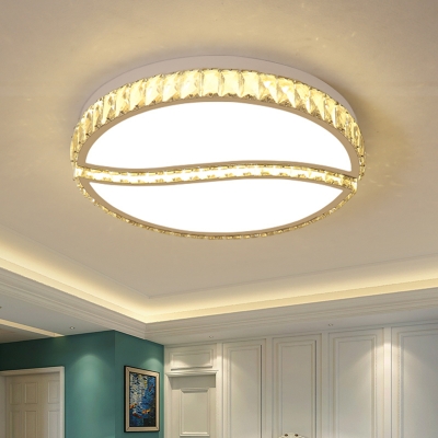 Round Splicing Faceted Crystal Ceiling Lamp Contemporary LED Chrome Flush Light Fixture in Warm/White Light