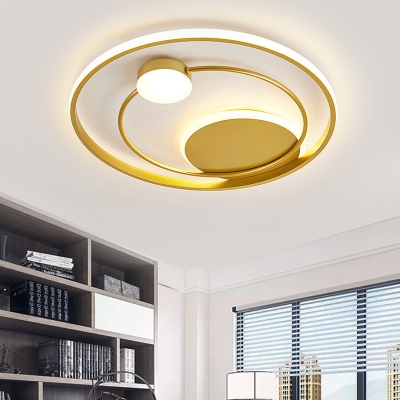Rounded Bedroom Flush Mount Light Acrylic LED Contemporary Ceiling Mounted Fixture in Gold, 16.5