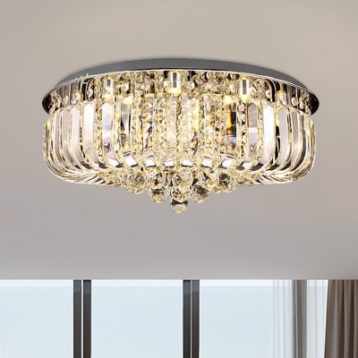 Simple Round LED Ceiling Flush Clear Crystal Flush Mount Light Fixture in Warm/White Light, 23.5
