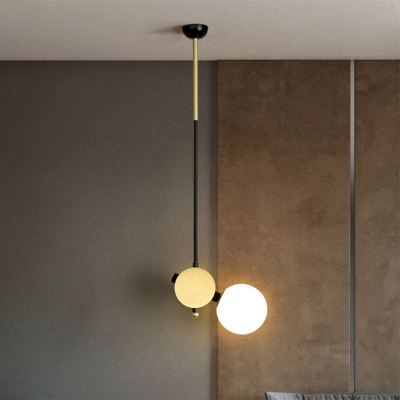 Sphere Cream Glass Pendant Light Kit Post Modern 1 Bulb Black-Gold Suspension Lamp, Left/Right