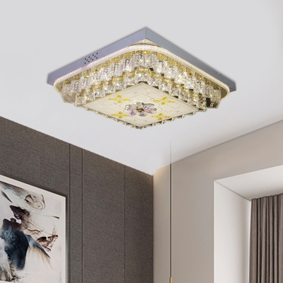 Square Clear Crystal Flush Light Fixture Modern Bedroom LED Ceiling Lighting with Flower Pattern