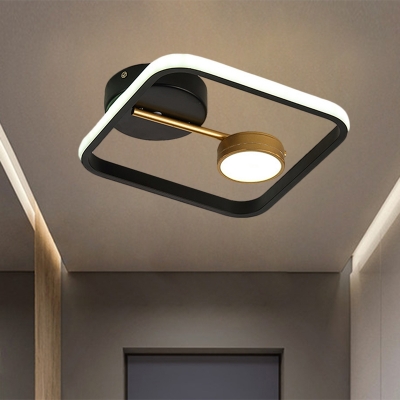 Square Frame Flush Ceiling Lamp Minimal Metallic Black-White/Black-Gold LED Flush Mounted Light in White/Warm Light