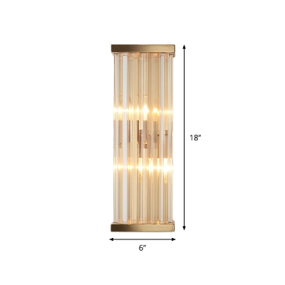 Square/Round Wall Mount Lighting Contemporary Crystal Rod 2 Bulbs Living Room Sconce Light in Gold
