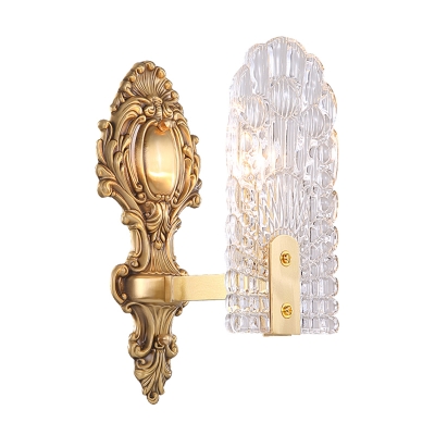 Traditional Half-Oblong Sconce Light 1/2-Light Carved Glass Wall Light Fixture in Brass