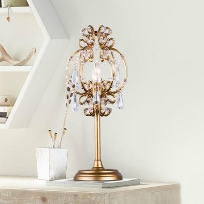 White/Gold 1 Bulb Table Lighting Vintage Crystal Swag Candle Bedroom Desk Lamp with Gourd Frame
