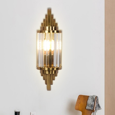 1 Bulb Living Room Surface Wall Sconce Contemporary Gold Wall Lighting with Cylinder Crystal Shade
