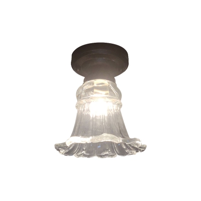 1 Bulb White Glass Flushmount Lighting Rustic Clear Trumpet balcony Flush Ceiling Light