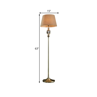 1 Head Conical Reading Floor Light Country Beige/Coffee Fabric Floor Lamp with Urn Crystal Deco