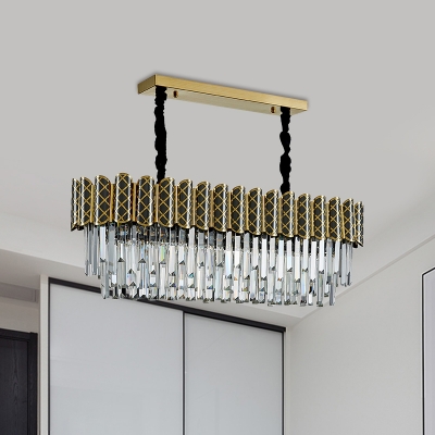10 Bulbs Oval Island Pendant Contemporary Crystal Prisms Ceiling Suspension Lamp in Black and Gold