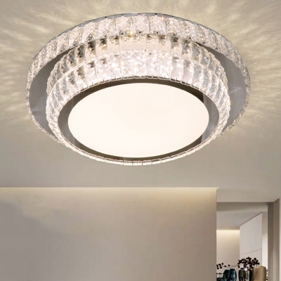 2 Tiers Bedroom LED Ceiling Fixture Minimalistic Crystal Nickel Finish LED Flush Light