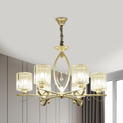 3/6 Lights Ceiling Pendant Post-Modern Cylinder Prismatic Crystal Hanging Chandelier in Gold