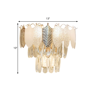3 Lights Layered Wall Mounted Lamp Contemporary Clear Cut Crystal Sconce Lighting Fixture