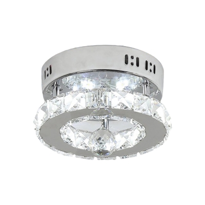 Beveled Glass LED Round Ceiling Lamp Modern Stainless-Steel Flush Mount Fixture with Crystal Ball in Warm/White Light