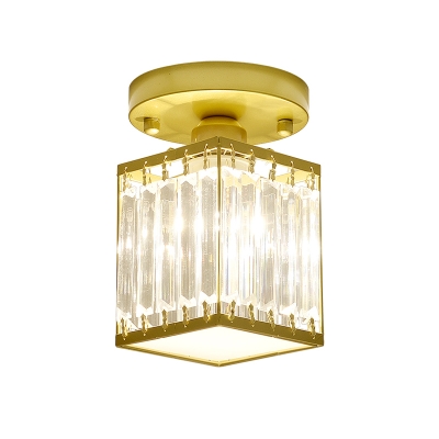 Black/Gold Square/Round Ceiling Flush Mount Contemporary 1 Blub Clear Crystal Semi Mount Lighting for Corridor