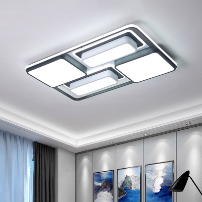 Black-White Rectangle/Square Flush Lamp Fixture Modern LED Metal Flush Mount Ceiling Light for Living Room, 16.5