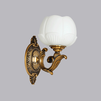 Bud Shape Bedroom Wall Sconce Lamp Vintage Opal Glass 1 Bulb Brass Wall Light Fixture